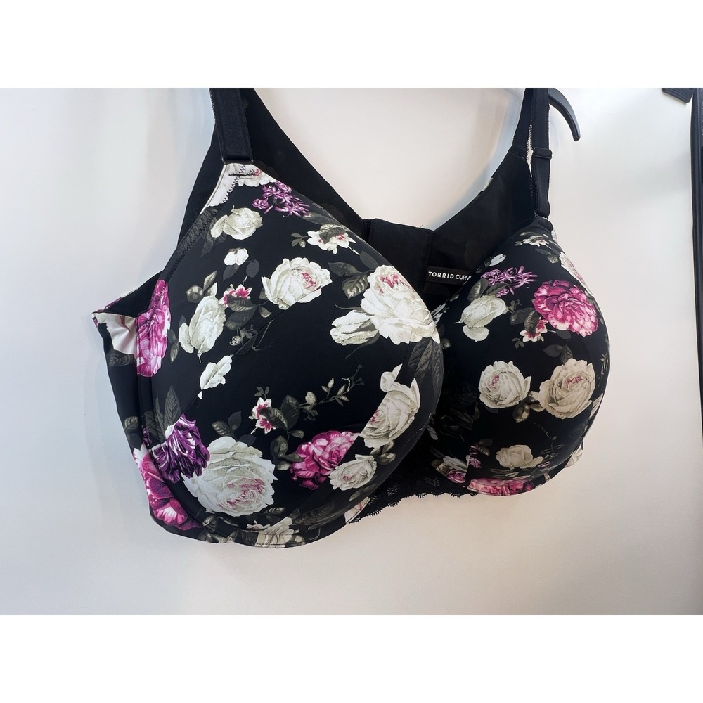 Torrid Dark Floral Push-Up T-Shirt Bra Women 46DDD Cottagecore Goth Coquette - Picture 3 of 9
